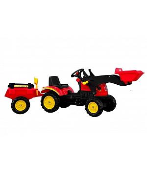 Tractor de Pedales Herman con Remolque y Pala, 165cm, Color Rojo - LE5227